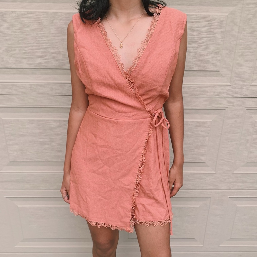 Salmon color wrap romper